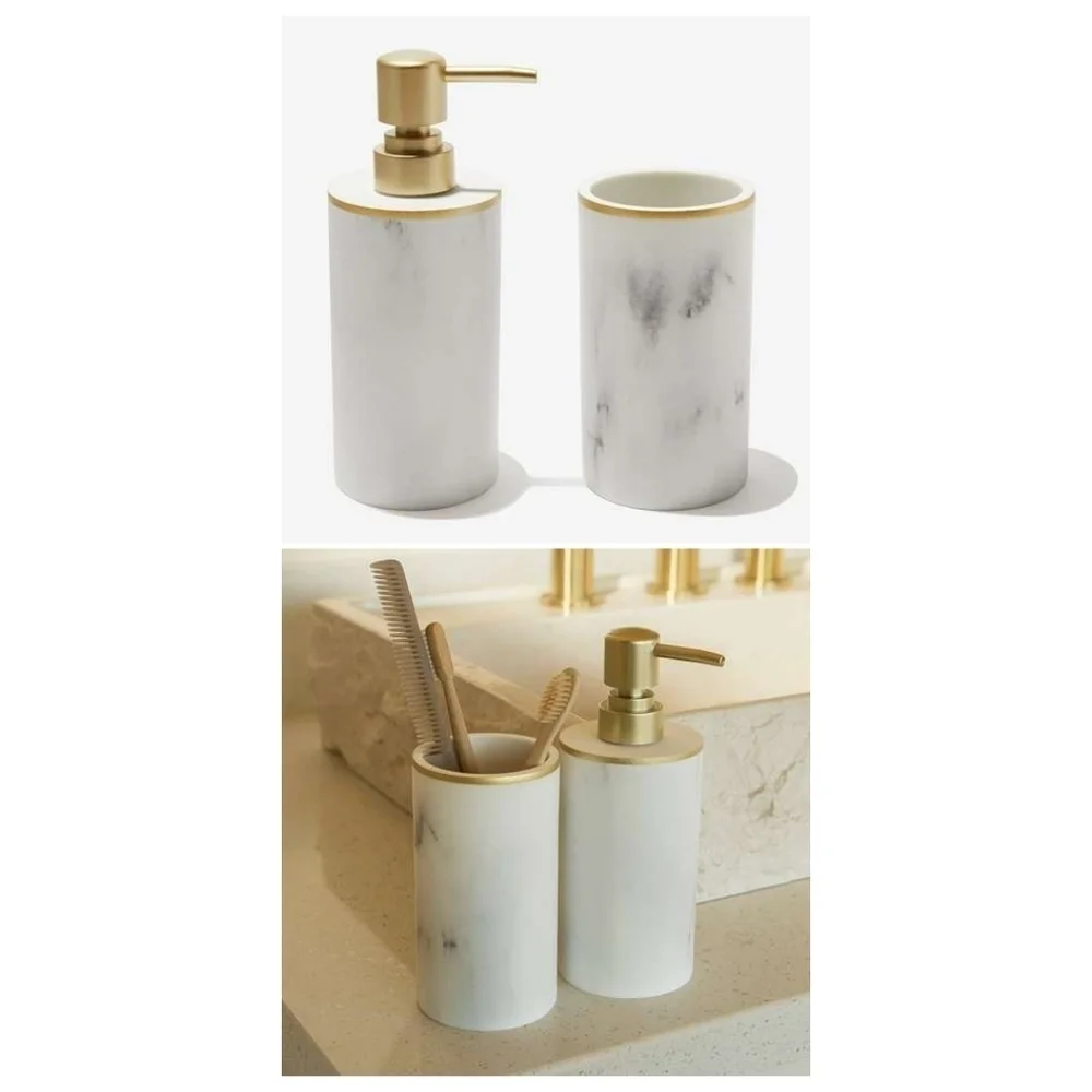 Sunday Citizen Resin Faux Marble Soap Dispenser & Toothbrush Cup/Holder Bath Set